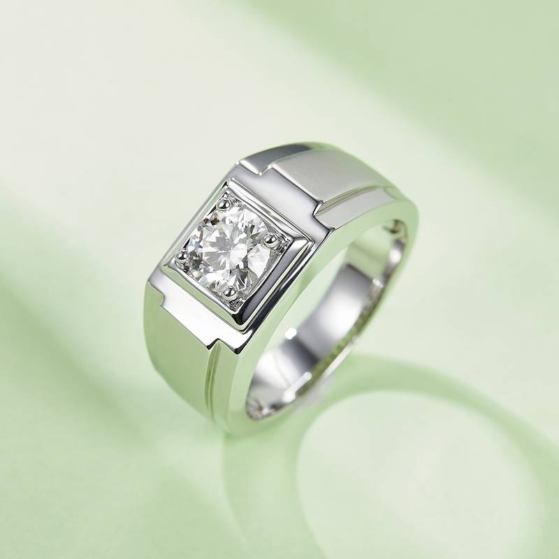冠希款S925银镀白金MoissaniteMen's Ring1ctD级